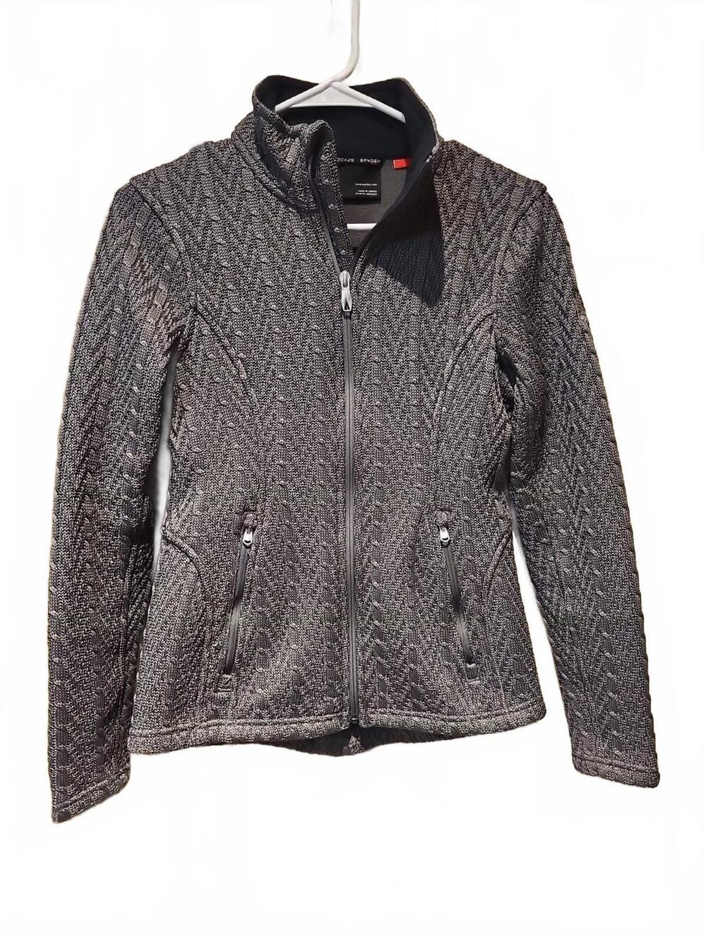 Spyder Jacket Womens Small S Major Cable Stryke Knit Full Zip Patterned Grey